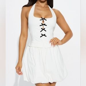 fashion nova Lucille halter bubble mini dress NWT off white